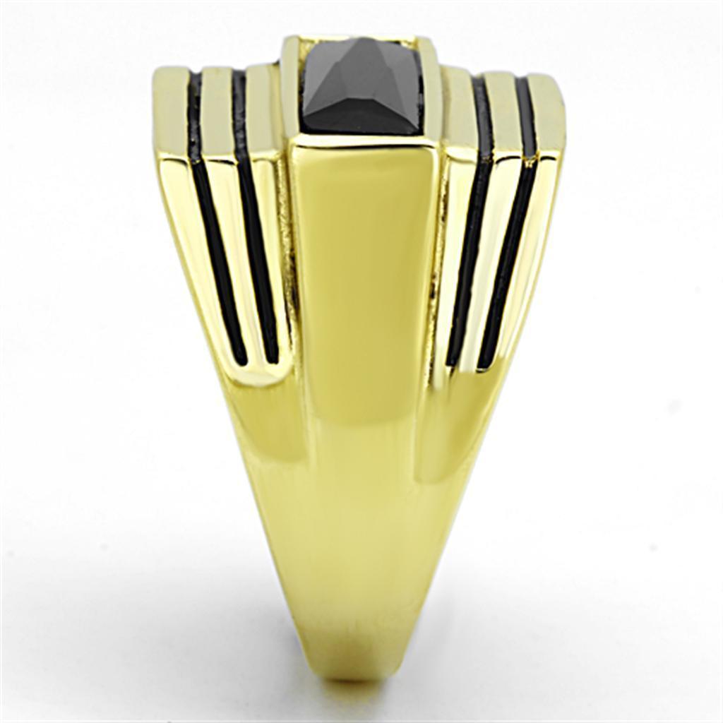 Mens Gold Ring 316L Stainless Steel Anillo Color Oro Para Hombre Ninos Acero Inoxidable with Synthetic Synthetic Glass in Jet Jerusha - Jewelry Store by Erik Rayo