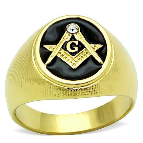 Mens Gold Ring 316L Stainless Steel Anillo Color Oro Para Hombre Ninos Acero Inoxidable with Top Grade Crystal in Clear Bila - Jewelry Store by Erik Rayo
