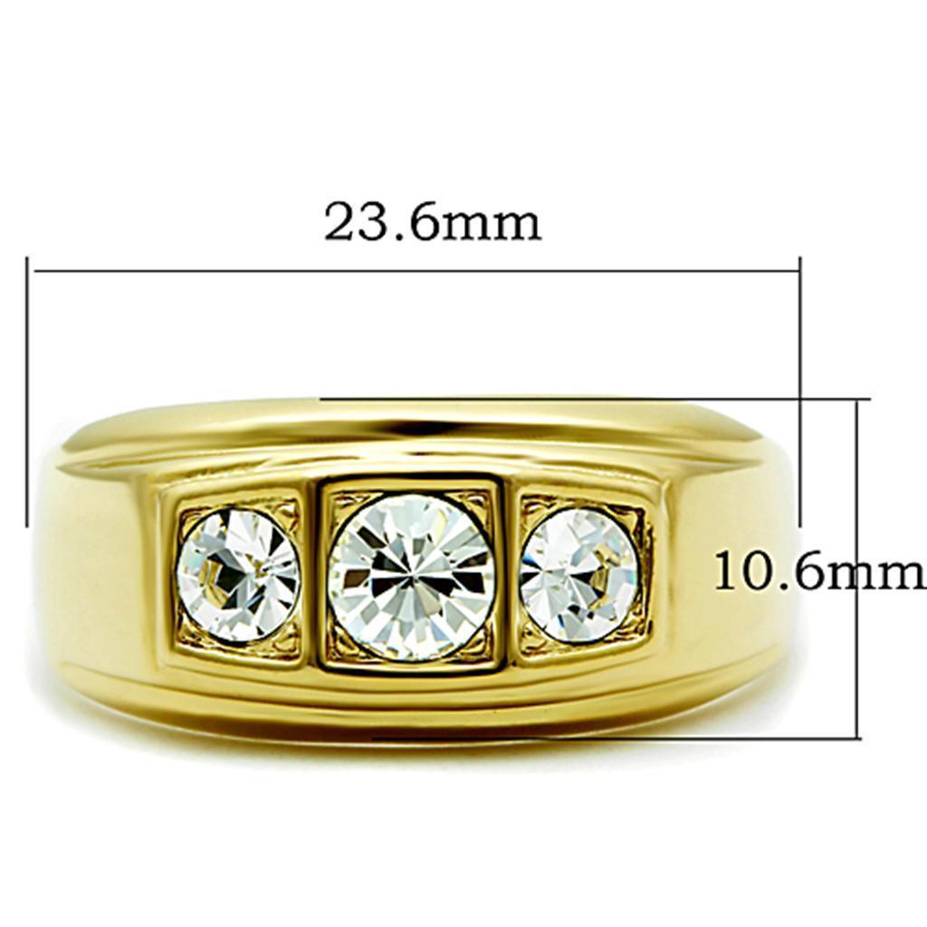 Mens Gold Ring 316L Stainless Steel Anillo Color Oro Para Hombre Ninos Acero Inoxidable with Top Grade Crystal in Clear Iscah - Jewelry Store by Erik Rayo