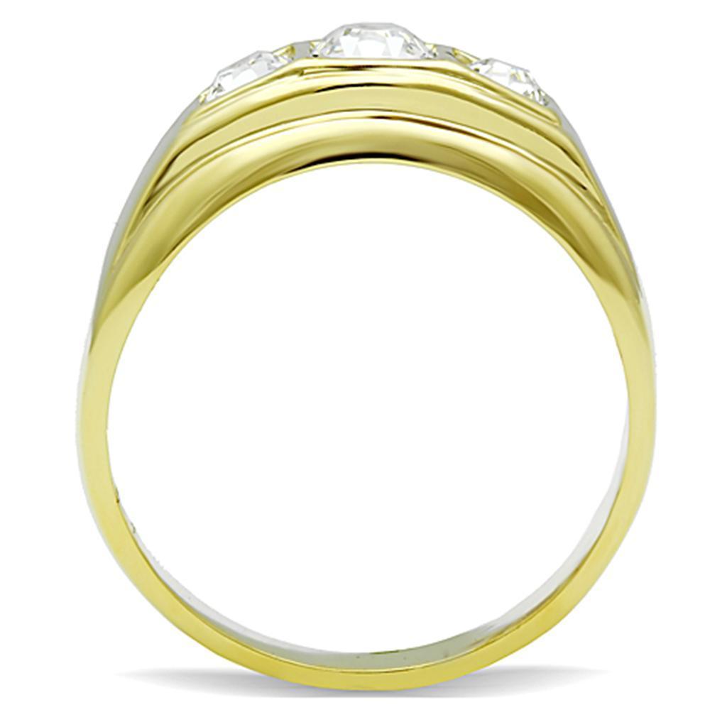 Mens Gold Ring 316L Stainless Steel Anillo Color Oro Para Hombre Ninos Acero Inoxidable with Top Grade Crystal in Clear Iscah - Jewelry Store by Erik Rayo