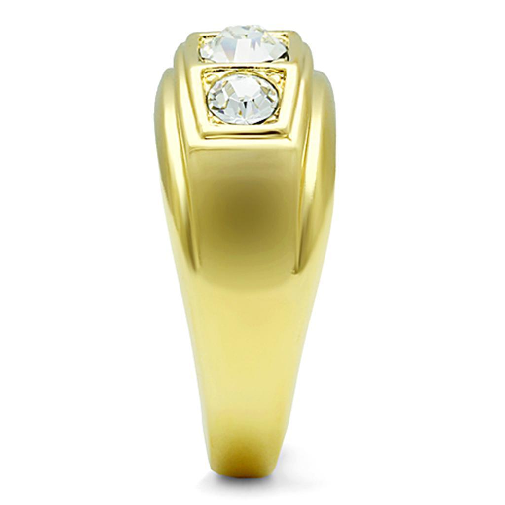 Mens Gold Ring 316L Stainless Steel Anillo Color Oro Para Hombre Ninos Acero Inoxidable with Top Grade Crystal in Clear Iscah - Jewelry Store by Erik Rayo