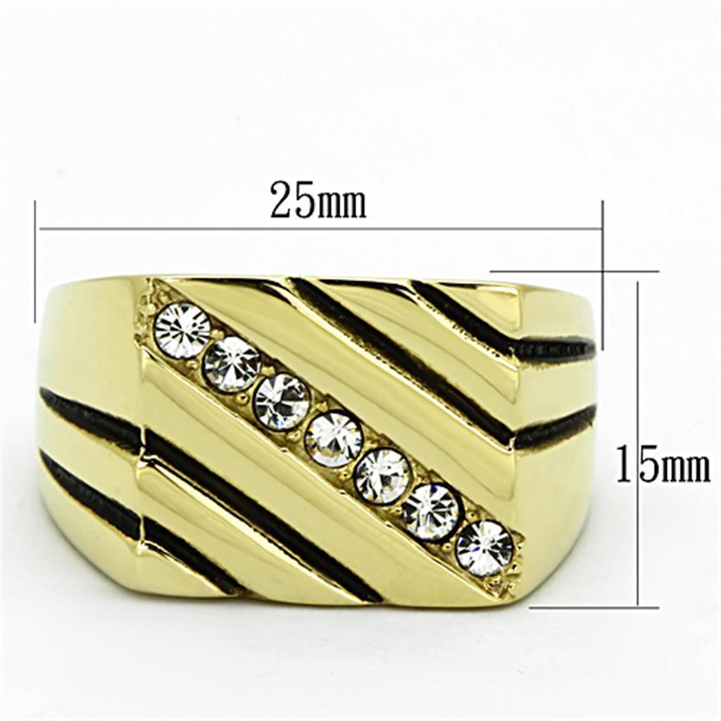 Mens Gold Ring 316L Stainless Steel Anillo Color Oro Para Hombre Ninos Acero Inoxidable with Top Grade Crystal in Clear Ivah - Jewelry Store by Erik Rayo