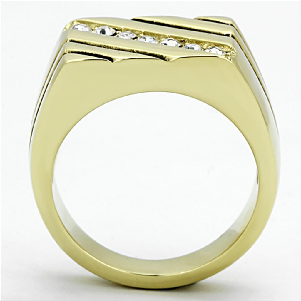 Mens Gold Ring 316L Stainless Steel Anillo Color Oro Para Hombre Ninos Acero Inoxidable with Top Grade Crystal in Clear Ivah - Jewelry Store by Erik Rayo