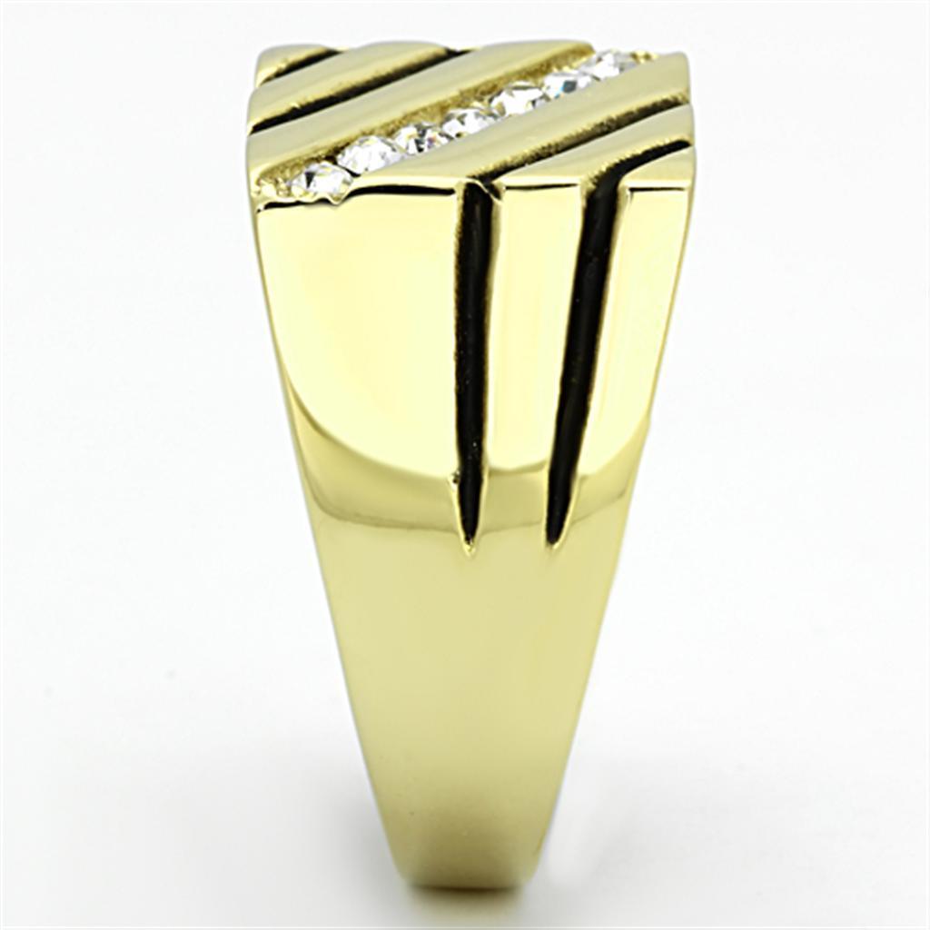 Mens Gold Ring 316L Stainless Steel Anillo Color Oro Para Hombre Ninos Acero Inoxidable with Top Grade Crystal in Clear Ivah - Jewelry Store by Erik Rayo