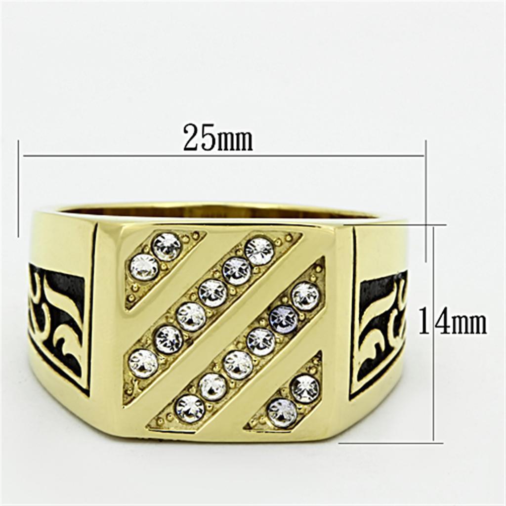 Mens Gold Ring 316L Stainless Steel Anillo Color Oro Para Hombre Ninos Acero Inoxidable with Top Grade Crystal in Clear Jehosheba - Jewelry Store by Erik Rayo