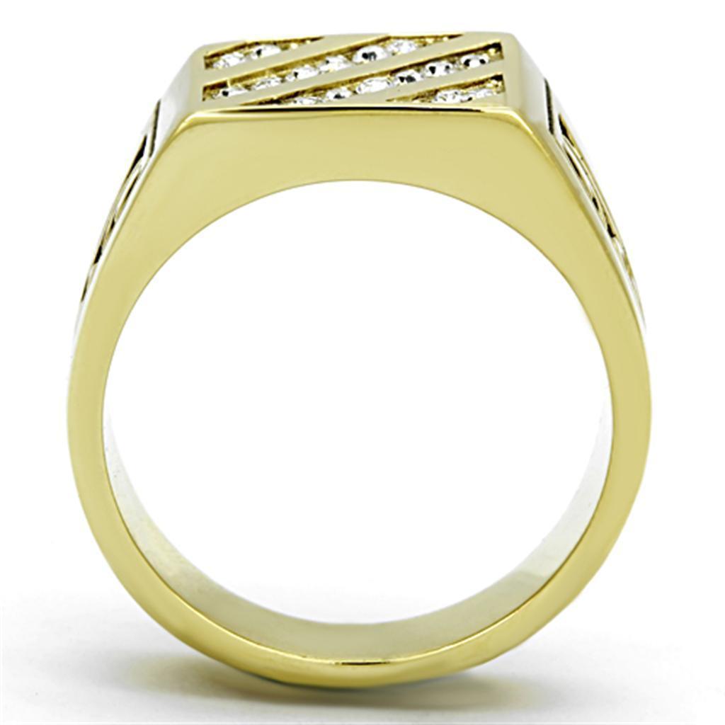 Mens Gold Ring 316L Stainless Steel Anillo Color Oro Para Hombre Ninos Acero Inoxidable with Top Grade Crystal in Clear Jehosheba - Jewelry Store by Erik Rayo