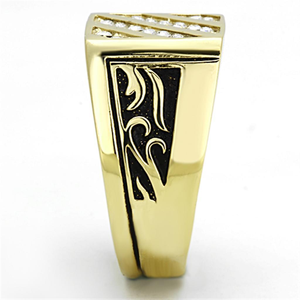 Mens Gold Ring 316L Stainless Steel Anillo Color Oro Para Hombre Ninos Acero Inoxidable with Top Grade Crystal in Clear Jehosheba - Jewelry Store by Erik Rayo