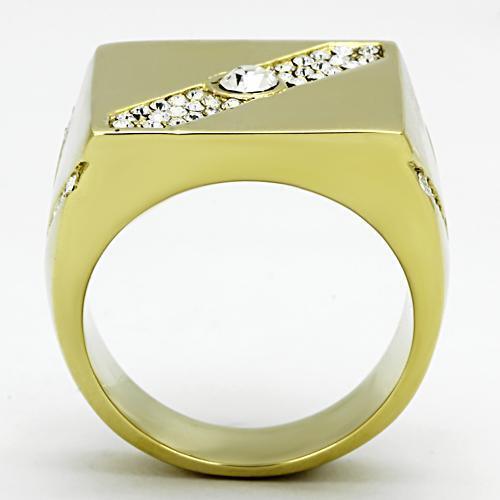 Mens Gold Ring 316L Stainless Steel Anillo Color Oro Para Hombre Ninos Acero Inoxidable with Top Grade Crystal in Clear Merry - Jewelry Store by Erik Rayo