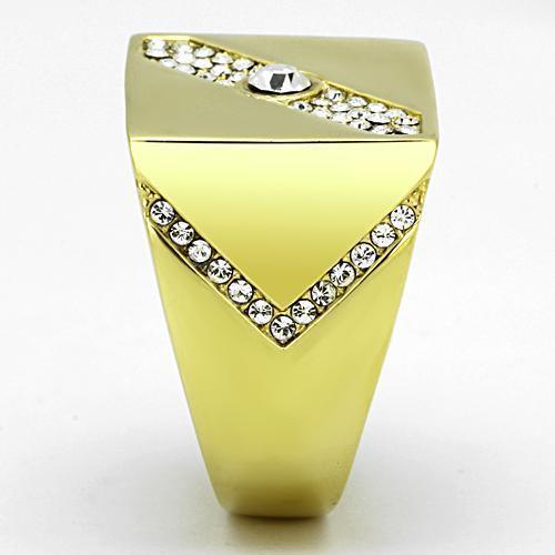 Mens Gold Ring 316L Stainless Steel Anillo Color Oro Para Hombre Ninos Acero Inoxidable with Top Grade Crystal in Clear Merry - Jewelry Store by Erik Rayo