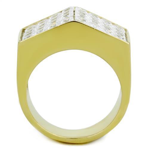 Mens Gold Ring Stainless Steel Anillo Color Oro Para Hombre Acero Inoxidable with AAA Grade CZ in Clear Gideon - Jewelry Store by Erik Rayo