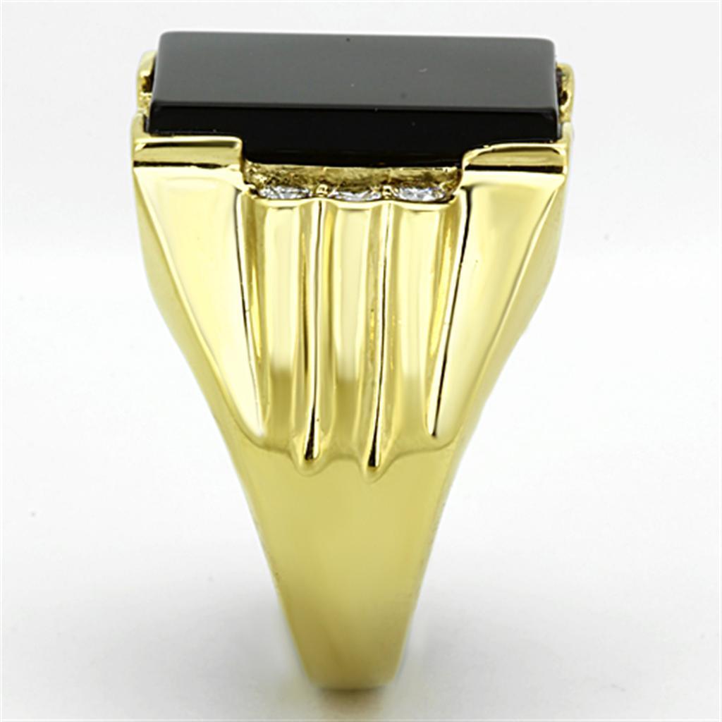 Mens Gold Ring Stainless Steel Anillo Color Oro Para Hombre Acero Inoxidable with Synthetic Onyx in Jet Hope - Jewelry Store by Erik Rayo