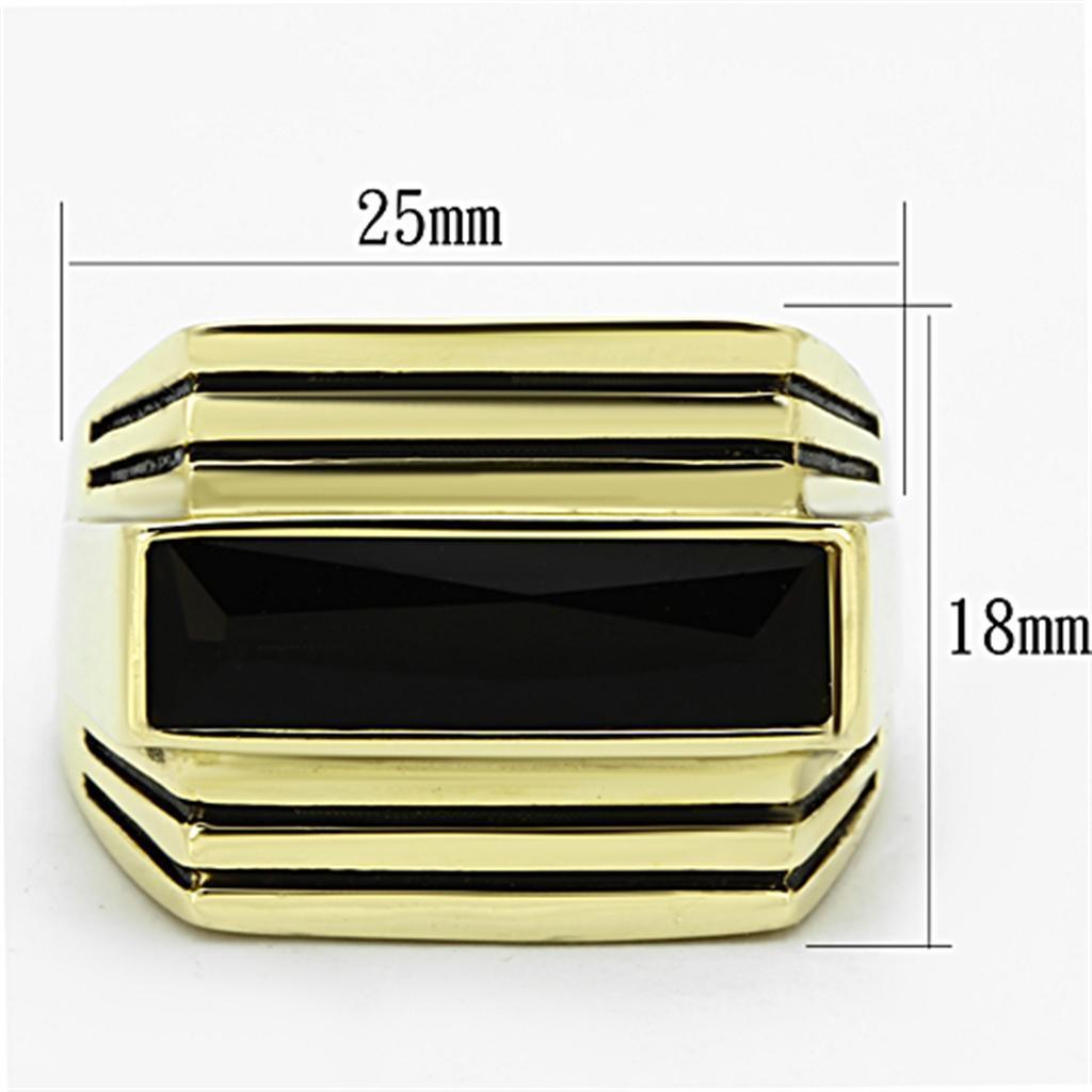 Mens Gold Ring Stainless Steel Anillo Color Oro Para Hombre Acero Inoxidable with Synthetic Synthetic Glass in Jet Jerusha - Jewelry Store by Erik Rayo