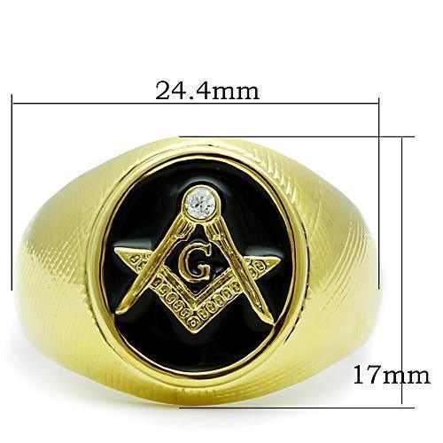 Mens Gold Ring Stainless Steel Anillo Color Oro Para Hombre Acero Inoxidable with Top Grade Crystal in Clear Bila - Jewelry Store by Erik Rayo