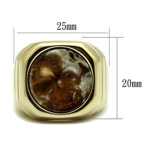 Mens Gold Rings Stainless Steel Semi-Precious Oligoclase in Smoked Quartz Anillo Oro de Compromiso Para Hombre Acero Inoxidable - Jewelry Store by Erik Rayo