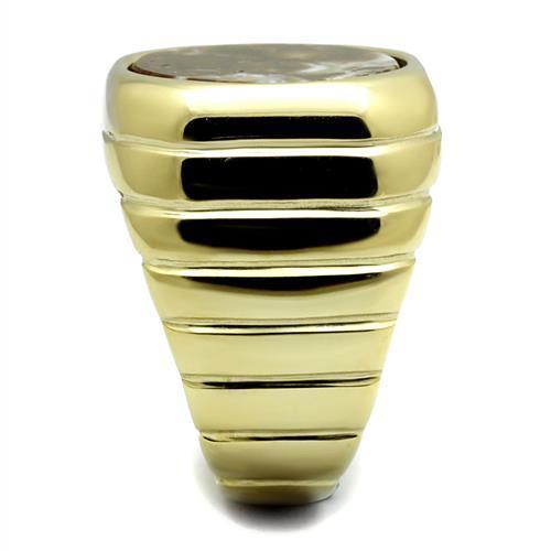 Mens Gold Rings Stainless Steel Semi-Precious Oligoclase in Smoked Quartz Anillo Oro de Compromiso Para Hombre Acero Inoxidable - Jewelry Store by Erik Rayo