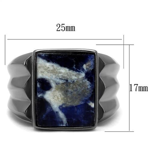Mens Gray Rings Stainless Steel Sodalite in Capri Blue Anillo Gris Azul Compromiso Regalo Para Hombre Acero Inoxidable - Jewelry Store by Erik Rayo