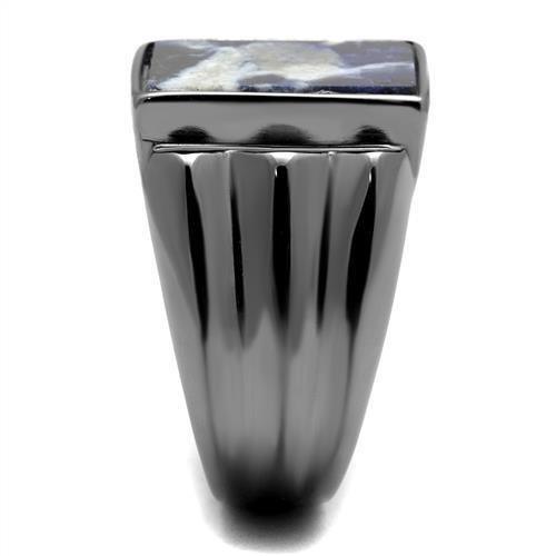 Mens Gray Rings Stainless Steel Sodalite in Capri Blue Anillo Gris Azul Compromiso Regalo Para Hombre Acero Inoxidable - Jewelry Store by Erik Rayo