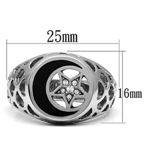 Mens Moon and Star Rings Black Fancy Stainless Steel Ring with Top Grade Crystal in Clear - Jewelry Store by Erik Rayo