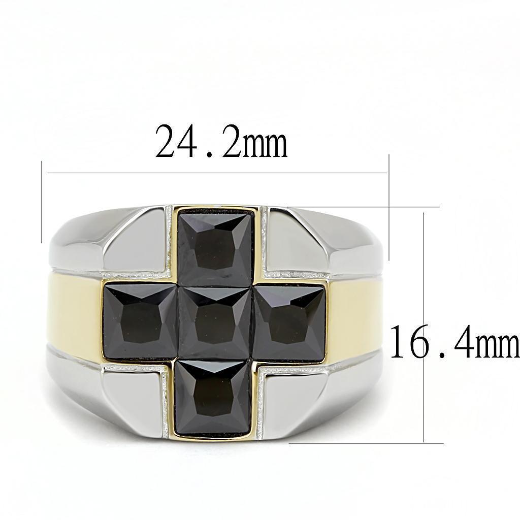 Mens Ring Black Cross Two Tone Stainless Steel Ring with AAA Grade CZ in Black Diamond - Jewelry Store by Erik Rayo