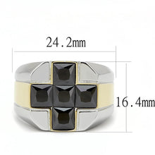 Load image into Gallery viewer, Mens Ring Black Cross Two Tone Stainless Steel Ring with AAA Grade CZ in Black Diamond - Jewelry Store by Erik Rayo
