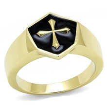 Load image into Gallery viewer, Mens Ring Black Gold Cross Stainless Steel Ring with Epoxy in Jet - Jewelry Store by Erik Rayo
