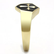 Load image into Gallery viewer, Mens Ring Black Gold Cross Stainless Steel Ring with Epoxy in Jet - Jewelry Store by Erik Rayo
