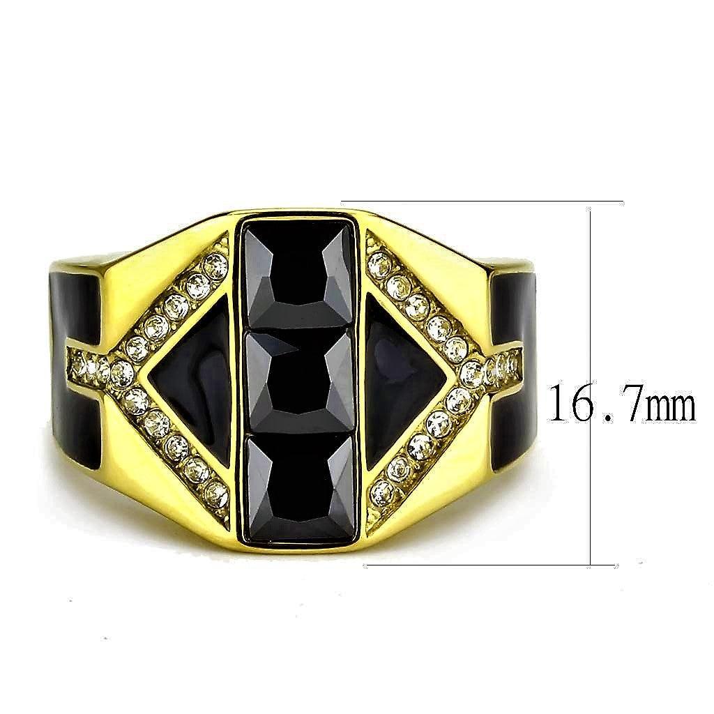 Mens Ring Black Gold Stainless Steel Ring with AAA Grade CZ in Black Diamond - Jewelry Store by Erik Rayo