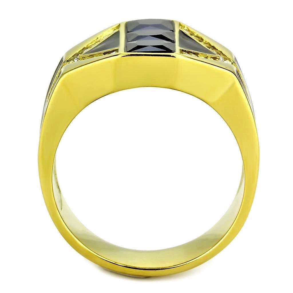 Mens Ring Black Gold Stainless Steel Ring with AAA Grade CZ in Black Diamond - Jewelry Store by Erik Rayo