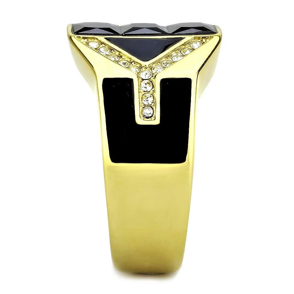 Mens Ring Black Gold Stainless Steel Ring with AAA Grade CZ in Black Diamond - Jewelry Store by Erik Rayo