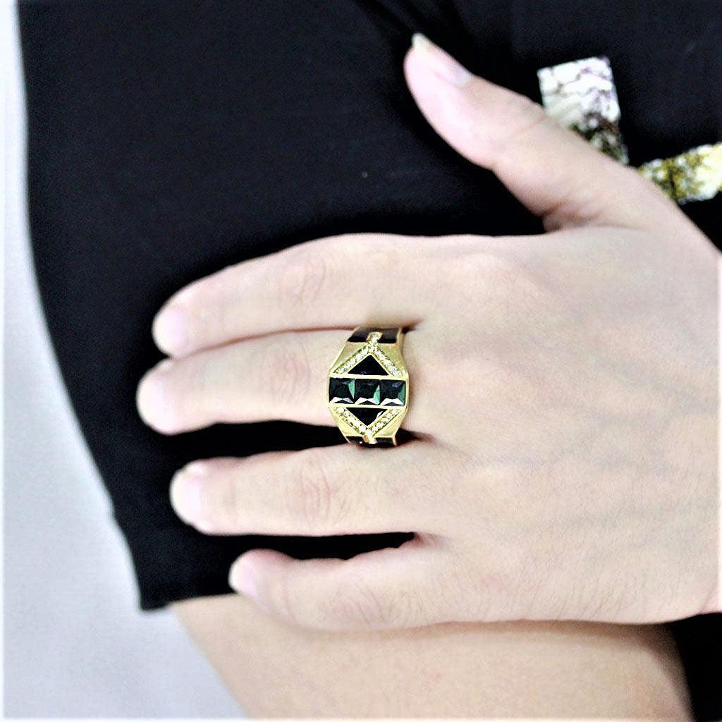 Mens Ring Black Gold Stainless Steel Ring with AAA Grade CZ in Black Diamond - Jewelry Store by Erik Rayo
