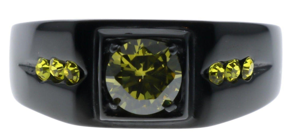 Mens Ring Black Green & Yellow Stainless Steel - Jewelry Store by Erik Rayo