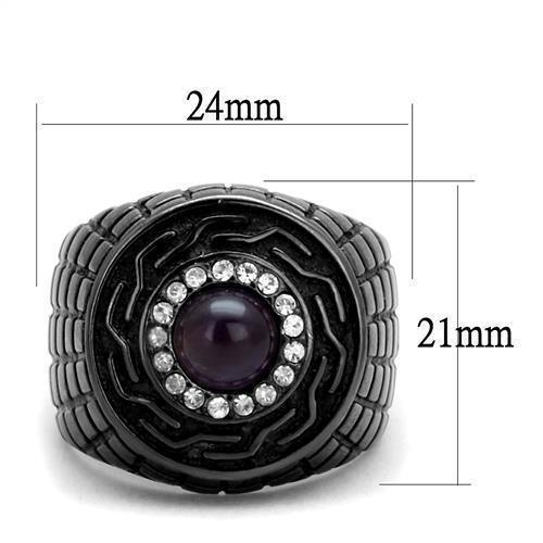 Mens Ring Black Purple Stainless Steel Ring with Semi-Precious Amethyst Crystal - Jewelry Store by Erik Rayo