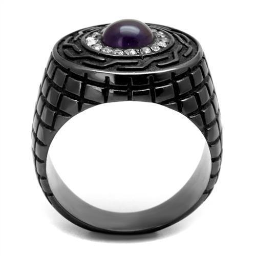 Mens Ring Black Purple Stainless Steel Ring with Semi-Precious Amethyst Crystal - Jewelry Store by Erik Rayo