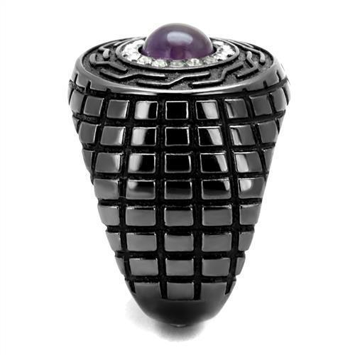 Mens Ring Black Purple Stainless Steel Ring with Semi-Precious Amethyst Crystal - Jewelry Store by Erik Rayo