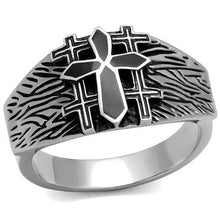 Load image into Gallery viewer, Mens Ring Black Silver Crosses Stainless Steel Ring with Epoxy in Jet - Jewelry Store by Erik Rayo
