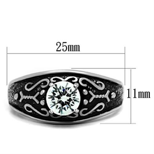 Mens Ring Black Silver Stainless Steel Ring with AAA Grade CZ in Clear - Jewelry Store by Erik Rayo