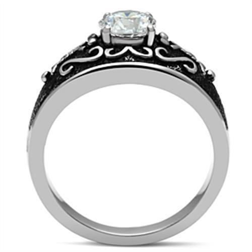 Mens Ring Black Silver Stainless Steel Ring with AAA Grade CZ in Clear - Jewelry Store by Erik Rayo