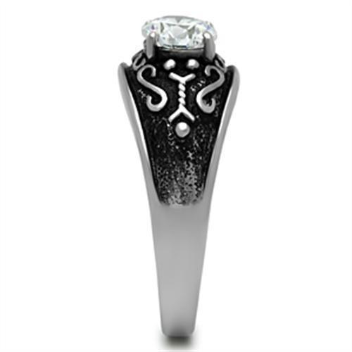 Mens Ring Black Silver Stainless Steel Ring with AAA Grade CZ in Clear - Jewelry Store by Erik Rayo