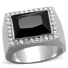 Load image into Gallery viewer, Mens Ring Black Silver Stainless Steel Ring with Synthetic Onyx in Jet - Jewelry Store by Erik Rayo
