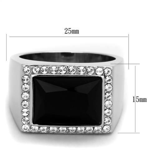 Mens Ring Black Silver Stainless Steel Ring with Synthetic Onyx in Jet - Jewelry Store by Erik Rayo