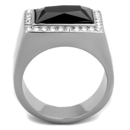 Mens Ring Black Silver Stainless Steel Ring with Synthetic Onyx in Jet - Jewelry Store by Erik Rayo