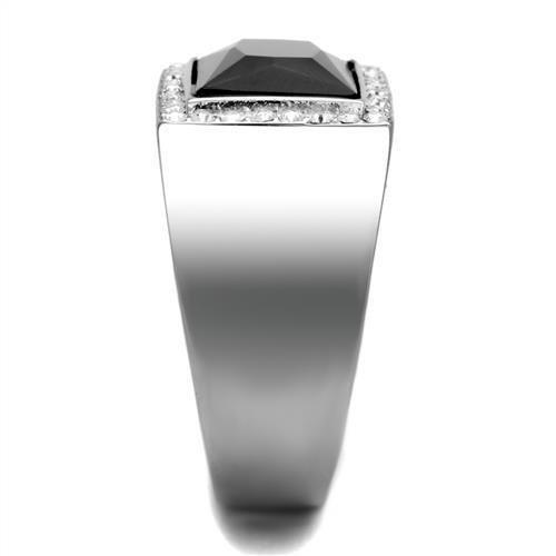 Mens Ring Black Silver Stainless Steel Ring with Synthetic Onyx in Jet - Jewelry Store by Erik Rayo