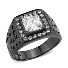 Load image into Gallery viewer, Mens Ring Black Squared Stainless Steel Ring with AAA Grade CZ in Clear - Jewelry Store by Erik Rayo
