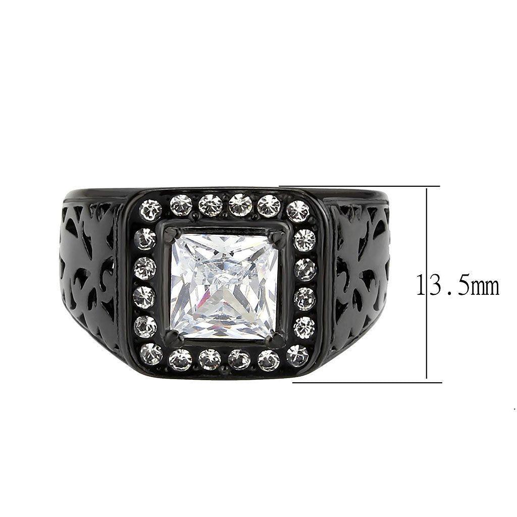 Mens Ring Black Squared Stainless Steel Ring with AAA Grade CZ in Clear - Jewelry Store by Erik Rayo