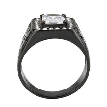 Load image into Gallery viewer, Mens Ring Black Squared Stainless Steel Ring with AAA Grade CZ in Clear - Jewelry Store by Erik Rayo
