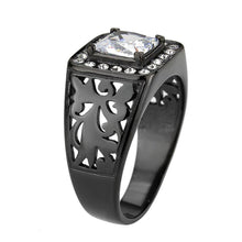 Load image into Gallery viewer, Mens Ring Black Squared Stainless Steel Ring with AAA Grade CZ in Clear - Jewelry Store by Erik Rayo
