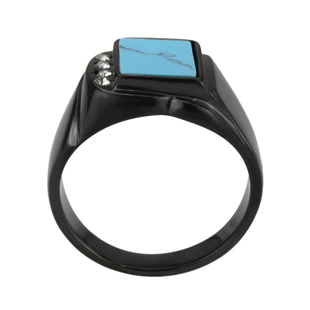 Mens Ring Black Synthetic Turquoise Stainless Steel Ring in Sea Blue - Jewelry Store by Erik Rayo