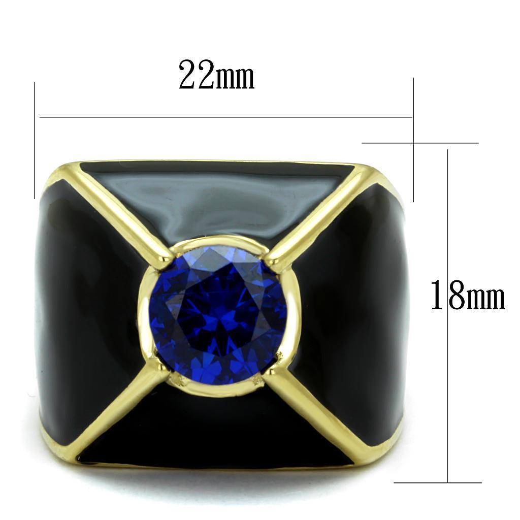 Mens Ring Blue Gold Black Round Cut Pyramid Stainless Steel Ring with AAA Grade CZ in London Blue - Jewelry Store by Erik Rayo