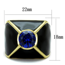 Load image into Gallery viewer, Mens Ring Blue Gold Black Round Cut Pyramid Stainless Steel Ring with AAA Grade CZ in London Blue - Jewelry Store by Erik Rayo
