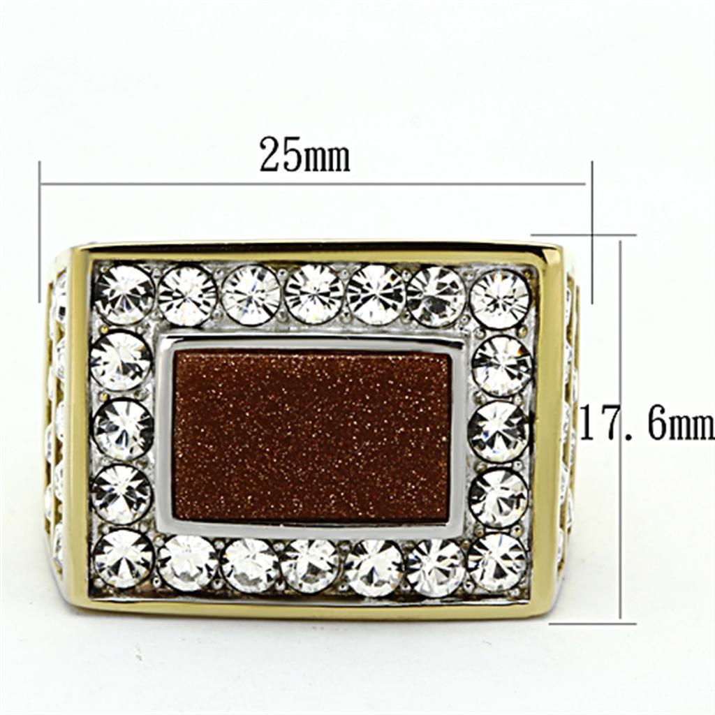 Mens Ring Brown Two Tone Stainless Steel Ring with Synthetic Twinkling in Topaz - Jewelry Store by Erik Rayo
